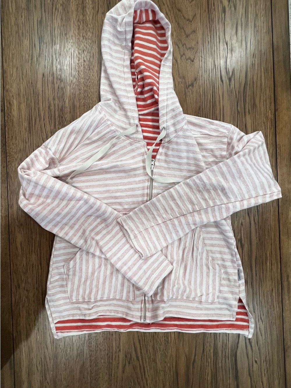 Columbia White and Coral Striped Hoodie